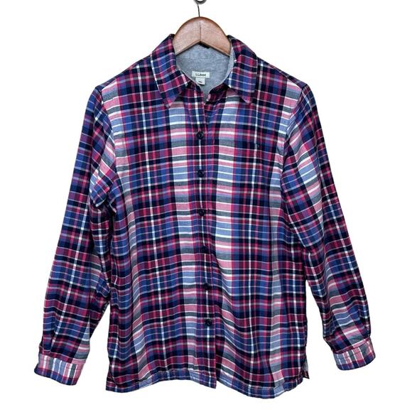 L.L. BEAN Plaid Shacket Womens Sz XS Flannel Fleece Fur Lined Blue Pink Gorpcore - Picture 1 of 16